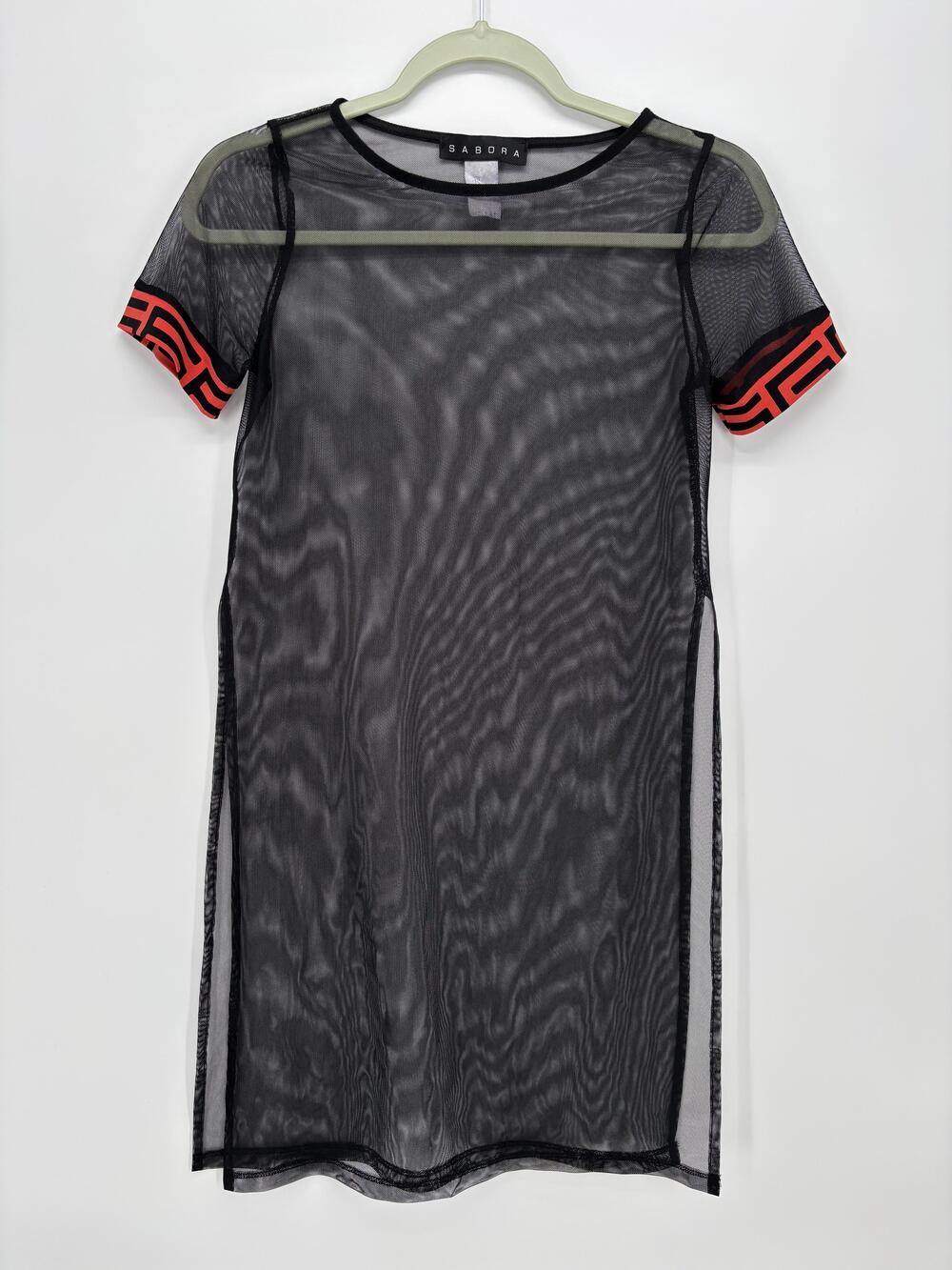 T-Shirt Dress Womens Black Mesh Sheer Short Sleeve Bodycon Mini Whimsigoth